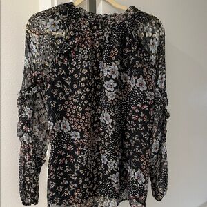 LOFT Black Floral Sheer Blouse